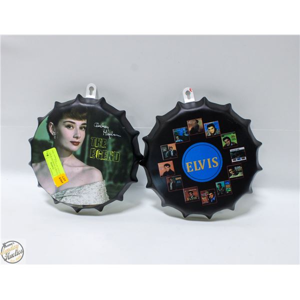 ELVIS+AUDREY HEPBURN WALL ART BOTTLECAP STYLE