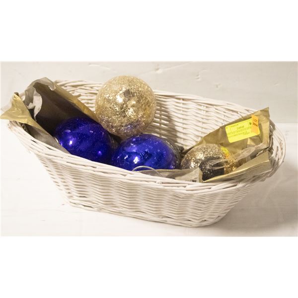 4 VINTAGE CRACKLE-GLASS BLUE & GOLD CHRISTMAS BULB