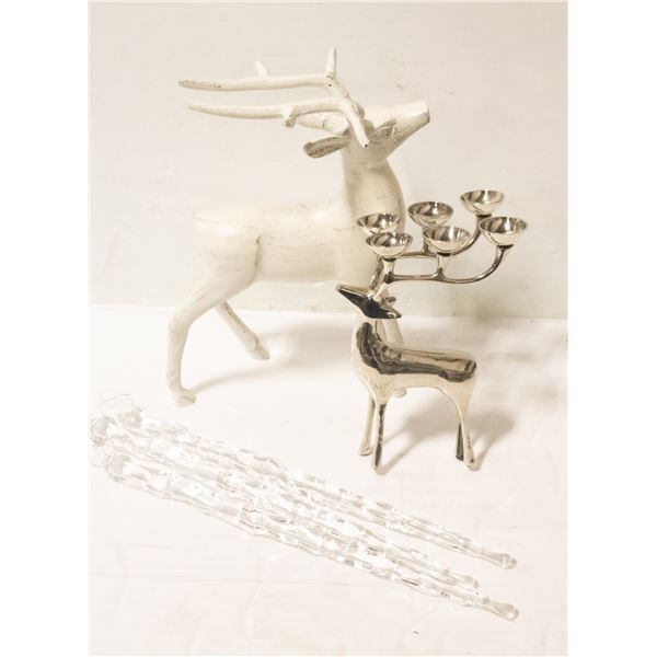 CAST IRON 13" WHITE REINDEER, SILVER 9" REINDEER