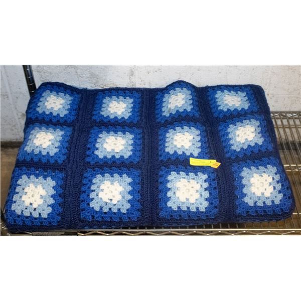 EXTRA-LARGE 112"X72" HAND CROCHETED BLUE & WHITE