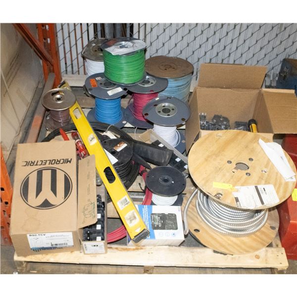 PALLET OF MIXED ELECTRICAL ITEMS - BREAKERS, WIRE