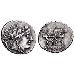 Roman Rep. P. Fourius Crassipes. Denarius 84, AR 3.86g.