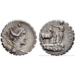 Roman Rep. A. Postumius A. f. Sp. n. Albinus. Denarius serratus 81, AR 4.00g.