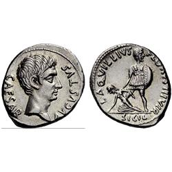 Roman Empire. Octavian. L.A. Florus. Denarius ca 19 BC, AR 3.92g.