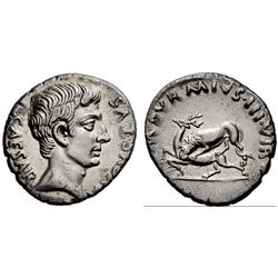 Roman Empire. Octavian. M. Durmius. Denarius ca 19 BC, AR 3.82g.