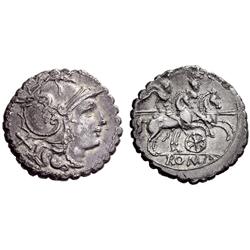 Roman Rep.  Denarius serratus, Sicily (?) 209-208, AR 3.66g.