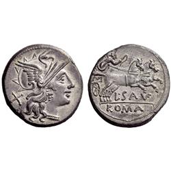 Roman Rep.  L. Saufeius. Denarius 152, AR 3.63g.