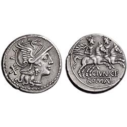 Roman Rep.  C. Junius C.f. Denarius 149, AR 3.15g.