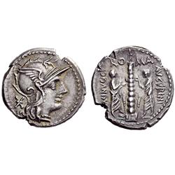 Roman Rep.  T. Minucius C.f. Augurinus. Denarius 134, AR 3.96g.