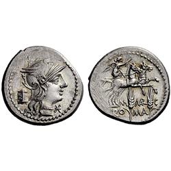 Roman Rep.  C. Marcius Mn. f. Denarius 134, AR 3.92g.