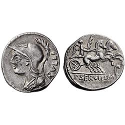 Roman Rep.  P. Servilius M.f. Rullus. Denarius 100, AR 3.84g.