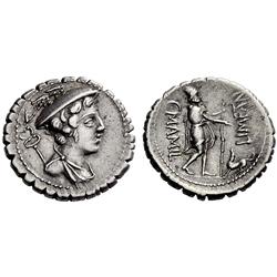 Roman Rep.  C.M. Limetanus. Denarius serratus 82, AR 4.05g.