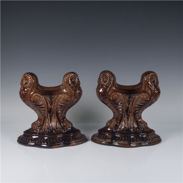 Pair of Doulton Lambeth Stoneware Owl Andirons
