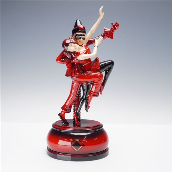 Peggy Davies Ceramics Flambe Ruby Fusion Figurine, Harlequin and Columbine