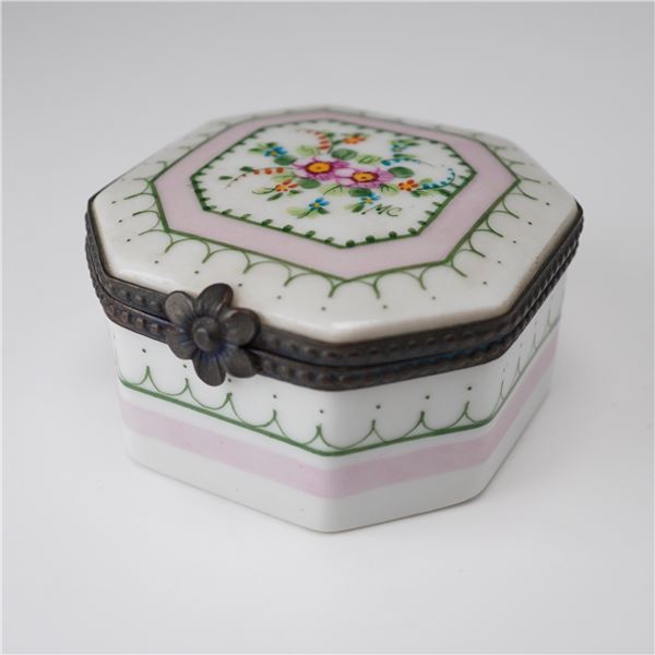 La Seynie Limoges Porcelain Floral Motif Octagonal Box
