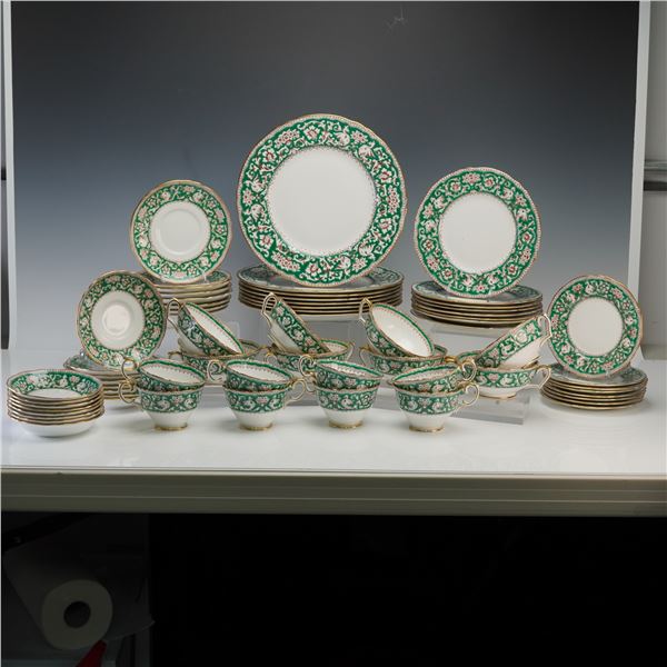 64pc Crown Staffordshire Dinnerware Service for Eight, Ellesmere Green