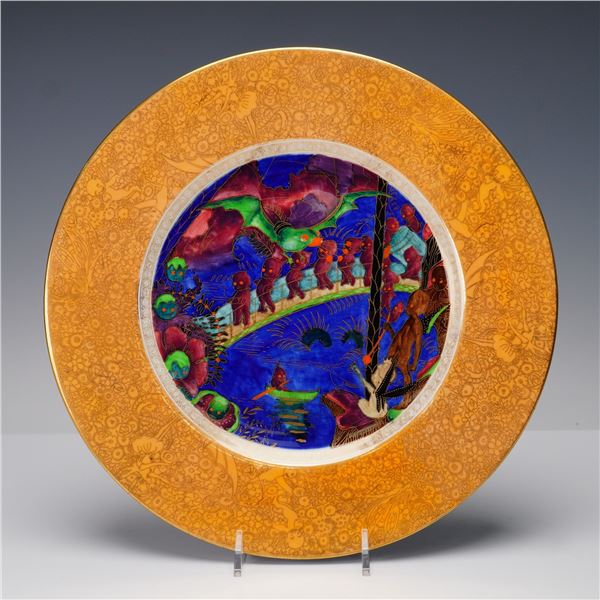 Wedgwood Fairyland Lustre Lincoln Plate, Imps On a Bridge and Tree House