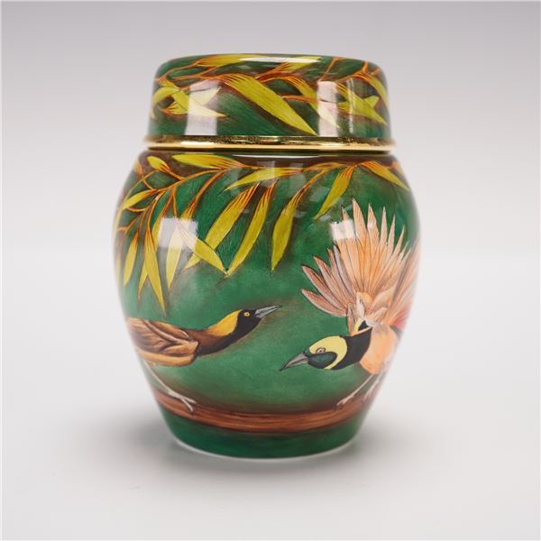 Moorcroft Trial Bird of Paradise Motif Enamel Mini Covered Ginger Jar