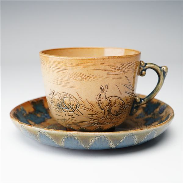 Doulton Lambeth by Hannah Barlow Cup and Saucer Set, Rabbits