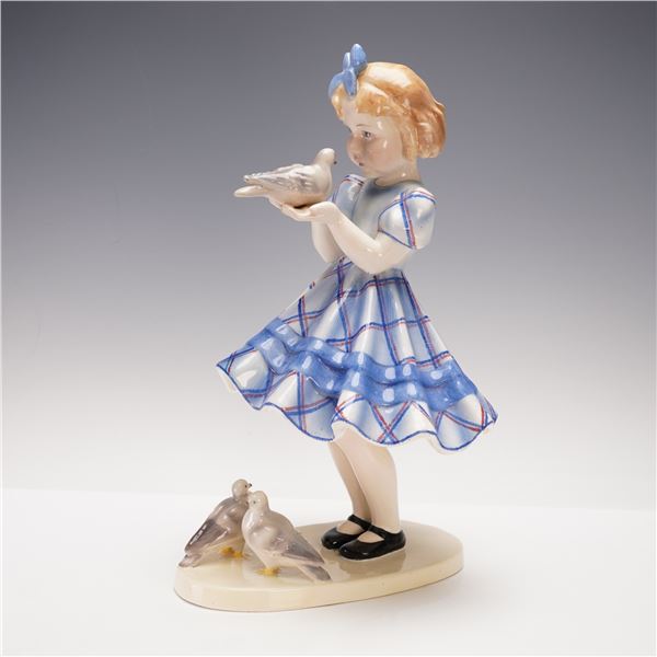Goldscheider Figurine, Little Girl with Doves
