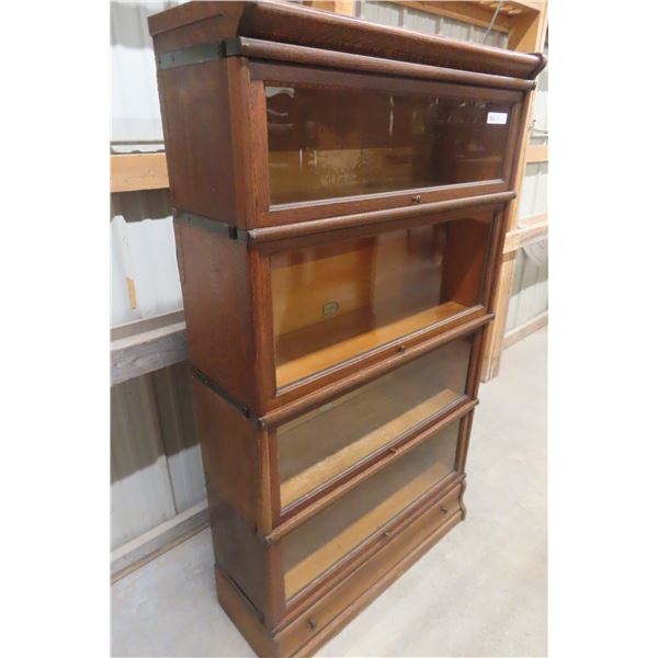 Globe-Wernicke Oak Lawyer's Stacking Bookcase with Four Stacks, Top, and Bottom Drawer