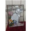 Image 1 : Very Unique Stained Glass Sun Catcher Featuring Cat on Window Ledge, 18" x 24"