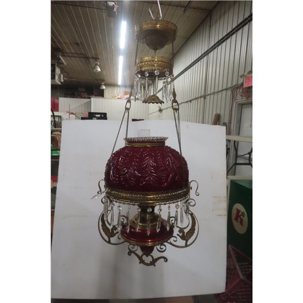 Gorgeous Victorian Red Ruby Hanging Aladdin Oil Lamp