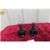 Image 1 : Two Antique Cobalt Blue Mini Coal Oil Finger Lamps - Embossed with "NUTMEG"