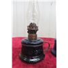 Image 2 : Two Antique Cobalt Blue Mini Coal Oil Finger Lamps - Embossed with "NUTMEG"