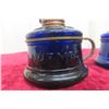 Image 3 : Two Antique Cobalt Blue Mini Coal Oil Finger Lamps - Embossed with "NUTMEG"
