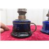 Image 4 : Two Antique Cobalt Blue Mini Coal Oil Finger Lamps - Embossed with "NUTMEG"