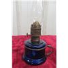Image 5 : Two Antique Cobalt Blue Mini Coal Oil Finger Lamps - Embossed with "NUTMEG"