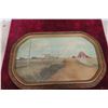 Image 1 : Antique Convex Glass Picture Frame Depicting Farmyard Scene, 14" x 22"