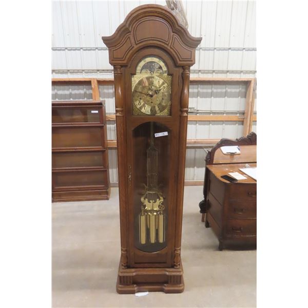 Baldwin Quality Oak Grandfather Clock, 82" x 19" x 12"