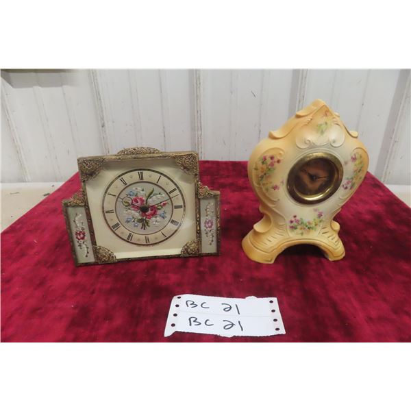 Two Decorative Mantel Clocks Including Petit Point Example