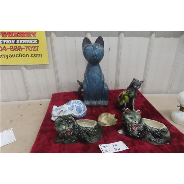 Charming Assortment of Cat Figurines and Cat-Themed Dishes