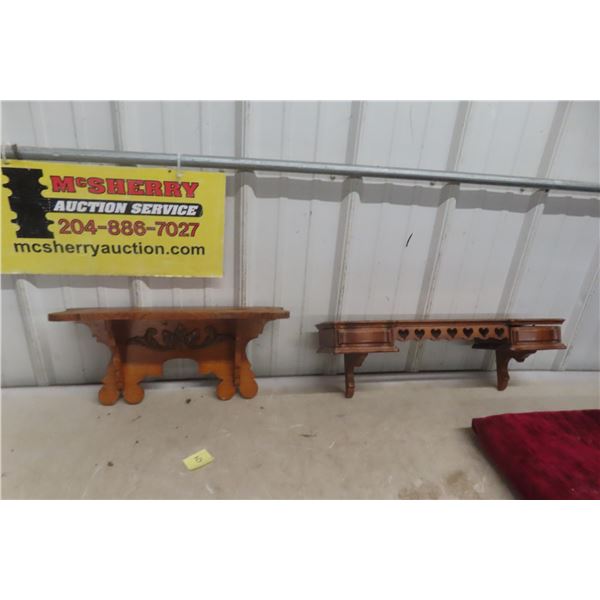 Two Antique Wall-Mounted Shelves, 18" Long / 28" Long
