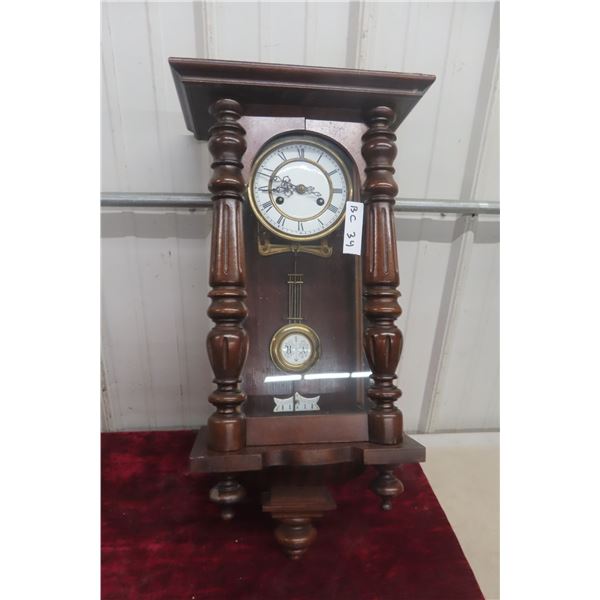 Antique German Keyhole Regulator Style Pendulum Wall Clock, Possibly 1880s, 11" x 26"