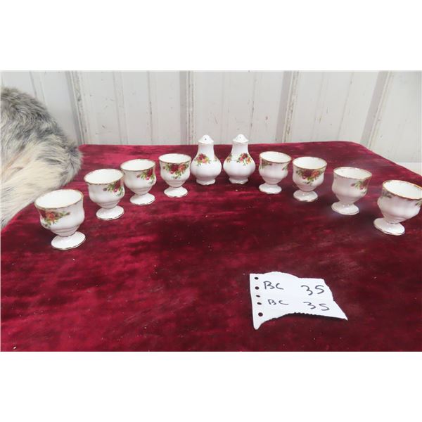 Royal Albert Old Country Rose Pattern Eight Egg Cups with Salt and Pepper Set