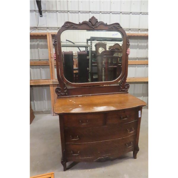 Oak Dresser with Swing Mirror, Dresser 32" x 42" x 22", Mirror 36" x 36"