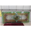 Image 1 : Victorian Era Stained Glass Window Panel with Bird and Floral Mosaic, 16" x 38"