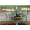 Image 2 : Victorian Era Stained Glass Window Panel with Bird and Floral Mosaic, 16" x 38"