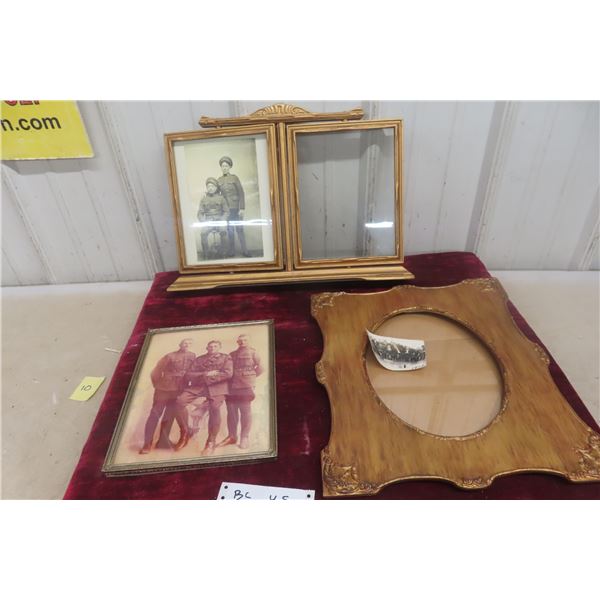 Group of Antique Framed Military Photographs and Ornate Picture Frames