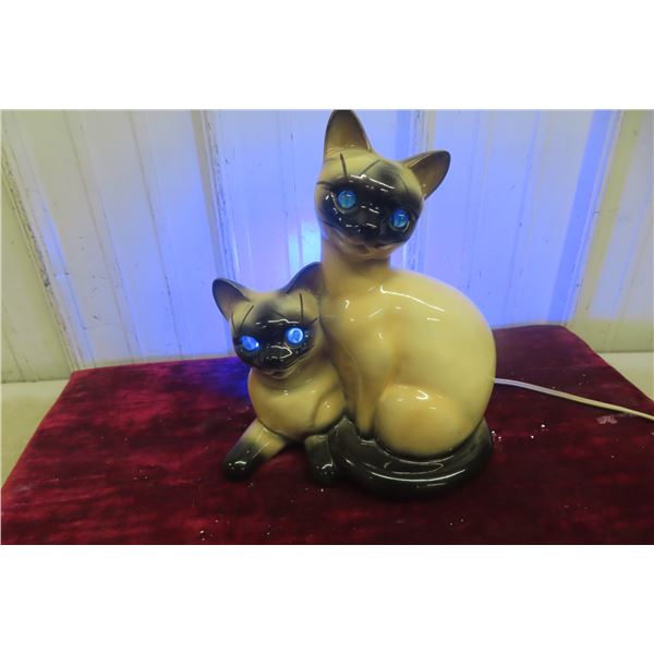 1950s Siamese Cat Kitten Lamp, Mid-Century Modern, 12" Tall