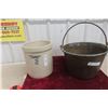 Image 1 : Brass Bucket and Two Gallon Alberta Potteries Stoneware Crock