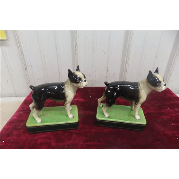 Pair of Vintage Japanese Ceramic Boston Terrier Figurines, Possibly Takahashi 7 1/2" x 6"