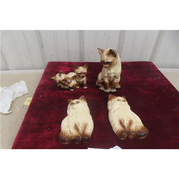 Vintage Japanese Ceramic/Chalkware Siamese Cat Figurines, Tallest 8" (2 of Each)