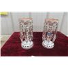 Image 1 : Pair of Victorian Bohemian Overlay Glass Lustres with Drops, 8 1/2" Tall