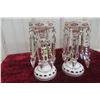Image 4 : Pair of Victorian Bohemian Overlay Glass Lustres with Drops, 8 1/2" Tall