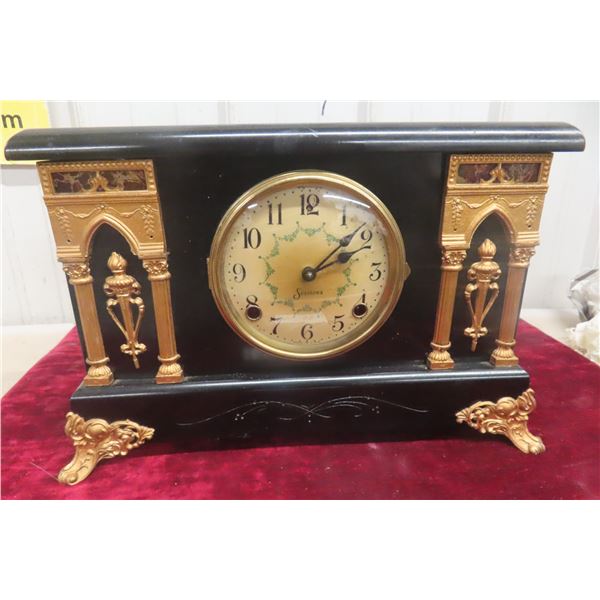 Sessions Mantel Clock, Black Case With Gilt Trim, 10" x 14"